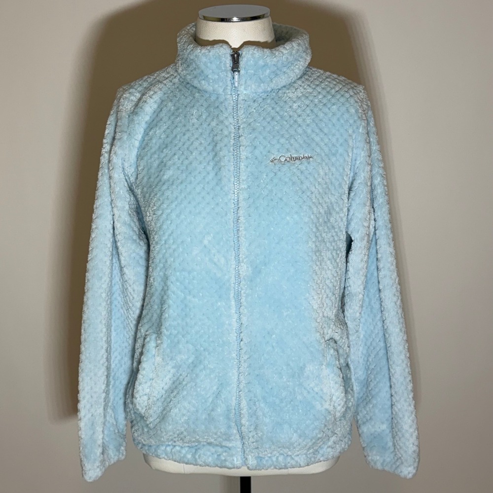 Columbia Girls FireSide Plush Sherpa Fleece Jacket Light Blue Zip Size XL 18-20